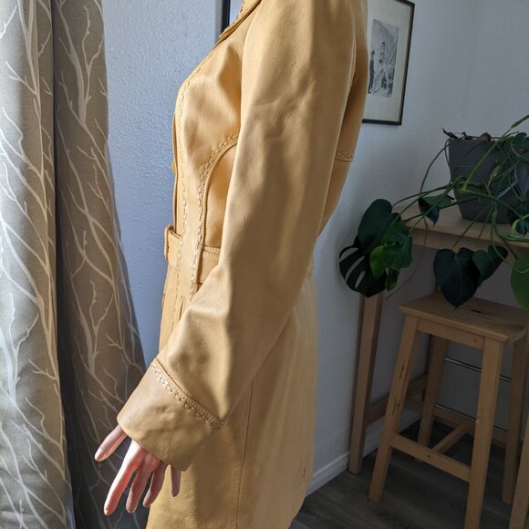 Leda Spain by Gropper Vintage 70s Soft Leather Belted Trench Coat / Jacket - S/M - Picture 6 of 12